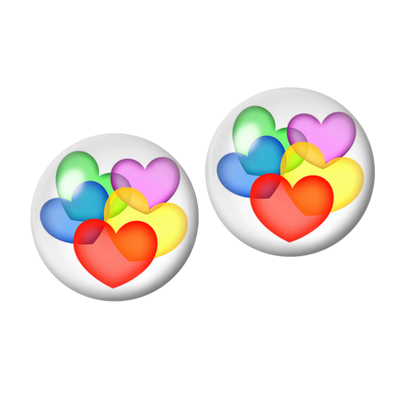 2 Cabochons en Verre Illustré Bouquet de Cœurs Colorés 10mm