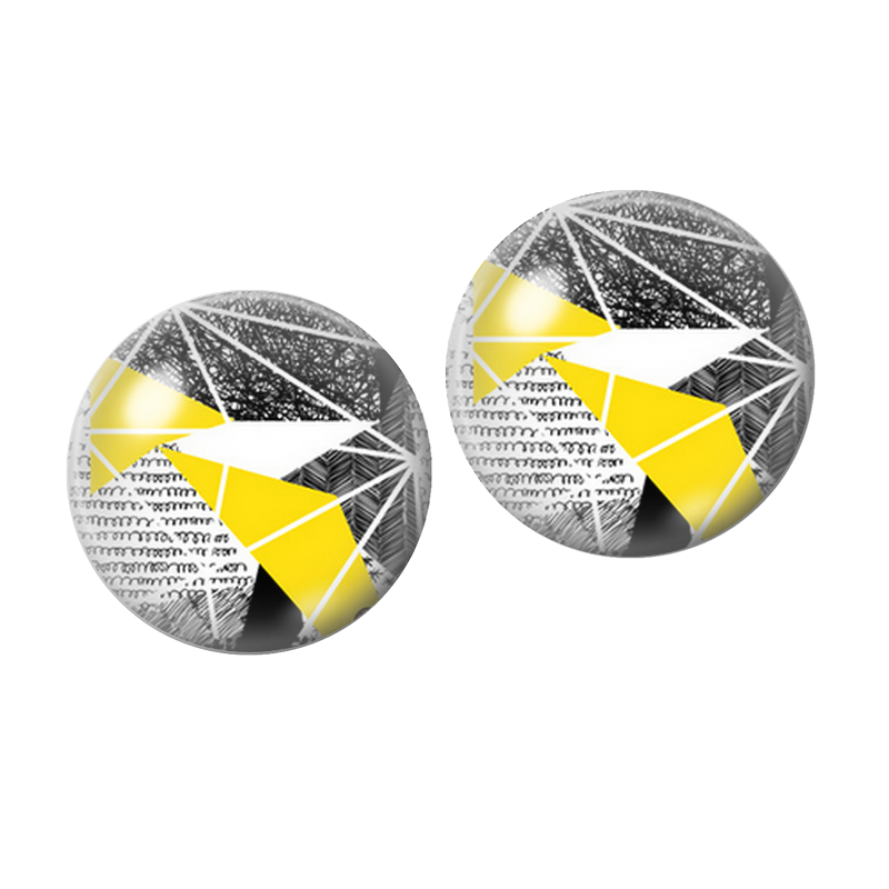 2 Cabochons en Verre Illustré Géométrique Jaune et Noir 10mm