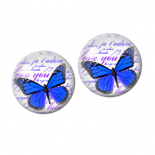 2 Cabochons en Verre Illustré Papillons Bleus Love You 10mm pour la Création de Bijoux Fantaisie - DIY