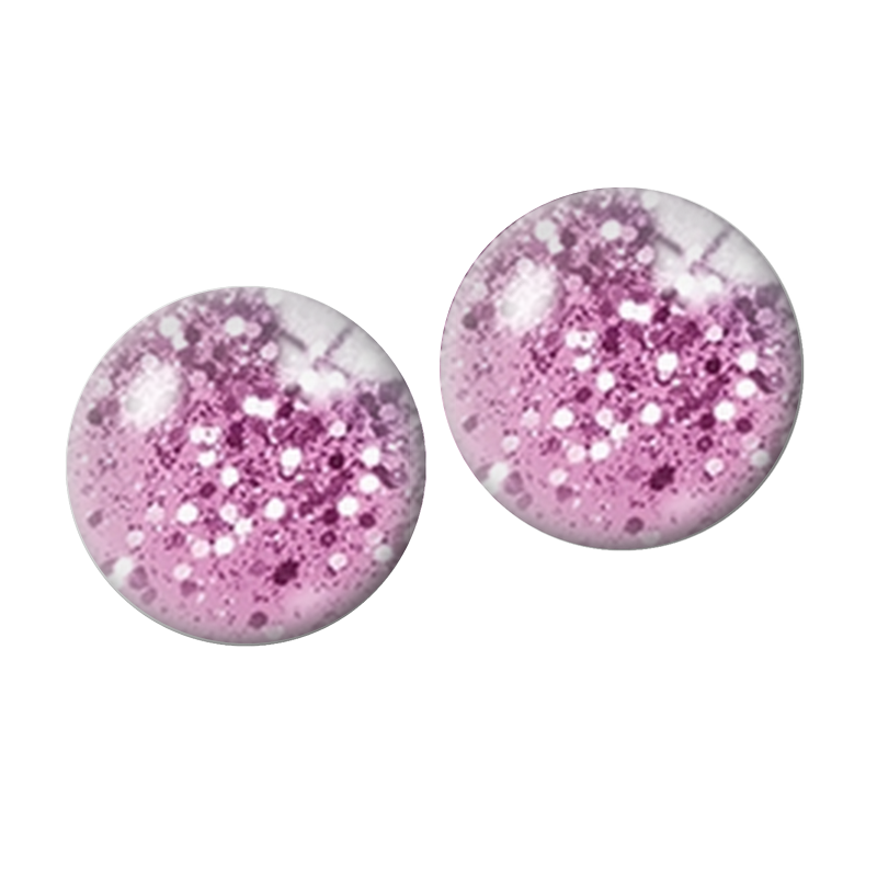 2 Cabochons en Verre Illustré Paillettes Roses 10mm