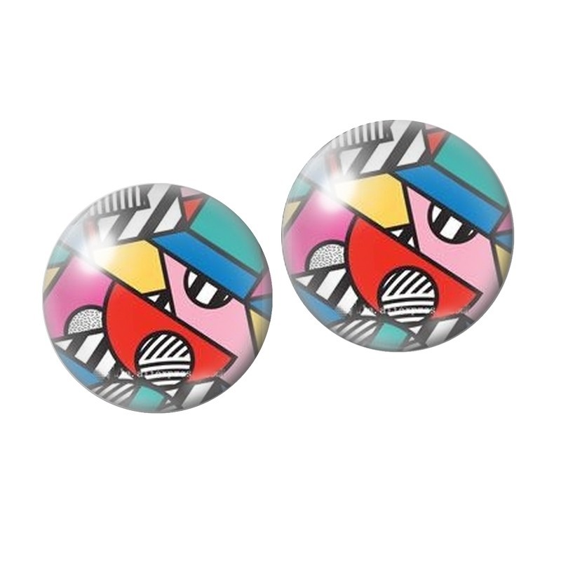 2 Cabochons en Verre Illustré Visages Abstraits Style Picasso 10mm