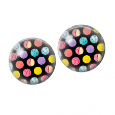 2 Cabochons en Verre Illustré Pois Rétro Multicolores 10mm pour la Création de Bijoux Fantaisie - DIY
