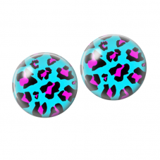 2 Cabochons en Verre Illustré Motif Léopard Turquoise et Rose 10mm pour la Création de Bijoux Fantaisie - DIY