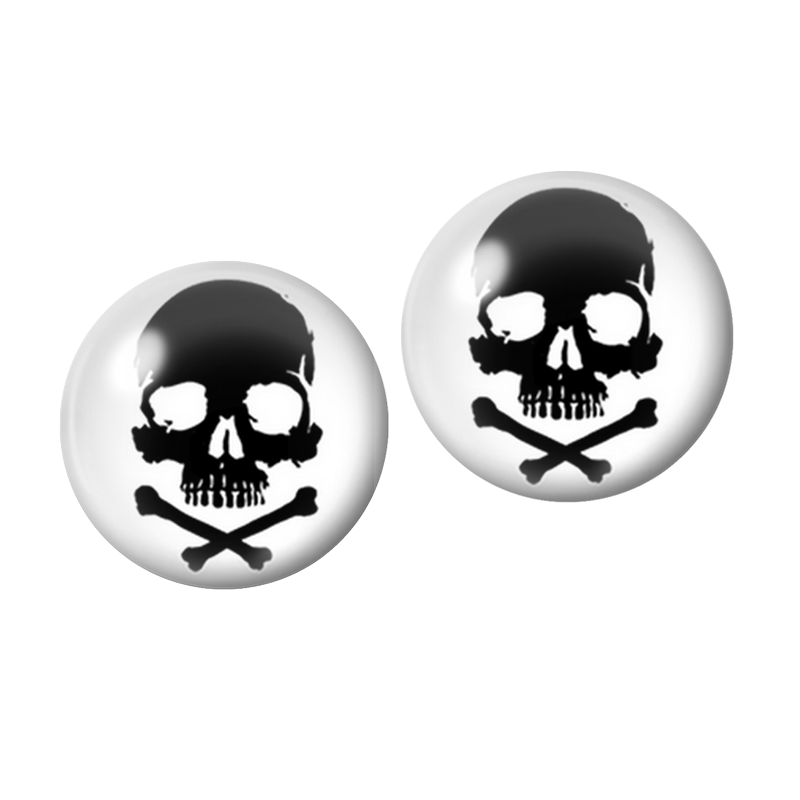 2 Cabochons en Verre Illustré Crâne et Os Croisés 10mm