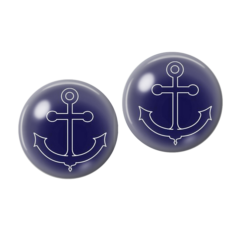 2 Cabochons en Verre Illustré Ancre Marine sur Fond Bleu 10mm