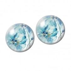 2 Cabochons en Verre Illustré Fleurs Bleues Aquarellées 10mm pour la Création de Bijoux Fantaisie - DIY