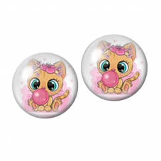 2 Cabochons en Verre Illustré Chat au Bubble-Gum 10mm pour la Création de Bijoux Fantaisie - DIY