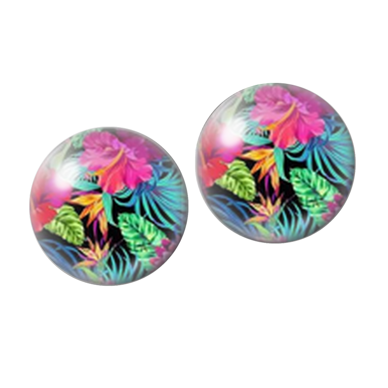 2 Cabochons en Verre Illustré Fleurs Exotiques Multicolores 10mm