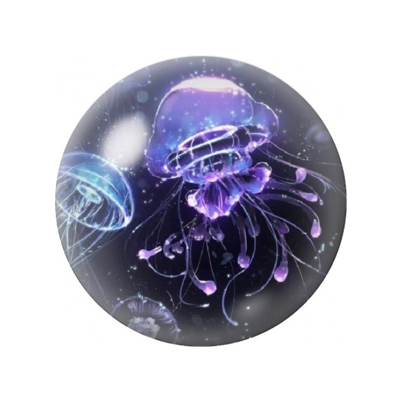 Cabochon en Verre Illustré Méduses Violettes Lumineuses 12 à 25mm
