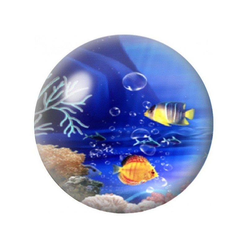 Cabochon en Verre Illustré Poissons Tropicaux dans l’Océan Bleu 12 à 25mm