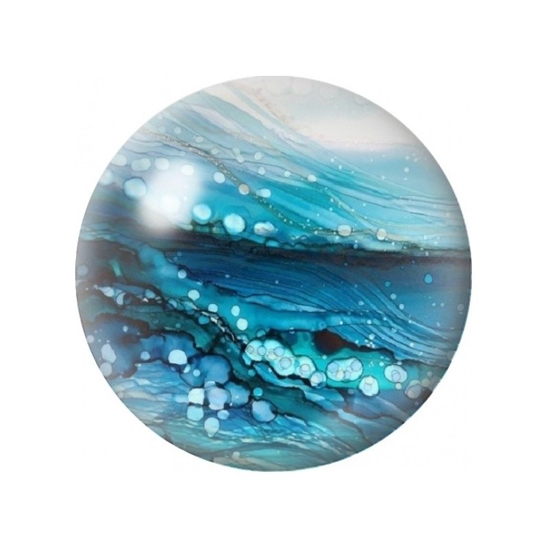 Cabochon en Verre Illustré Vague Abstraite Bleu Turquoise 12 à 25mm