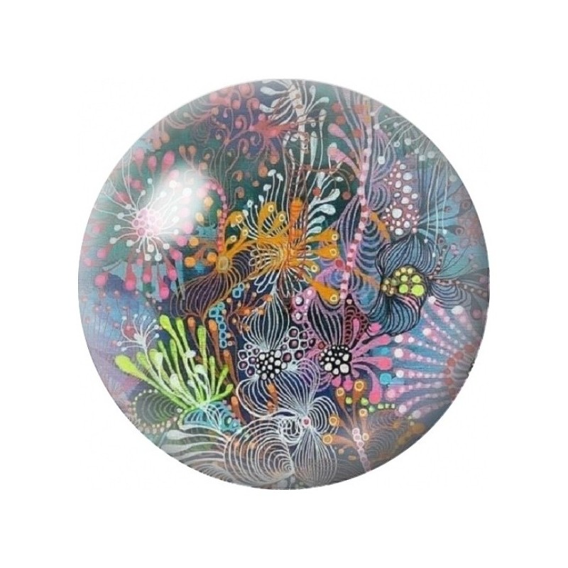 Cabochon en Verre Illustré Coraux Ornementaux sur Fond Sombre 12 à 25mm