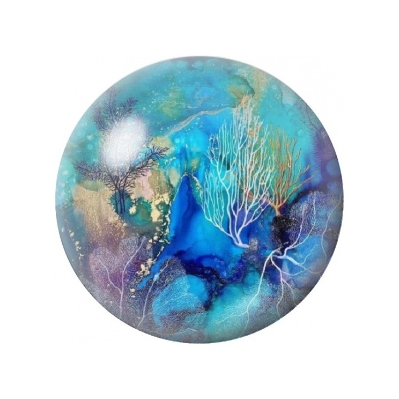Cabochon en Verre Illustré Raie Manta dans le Récif Bleu 12 à 25mm