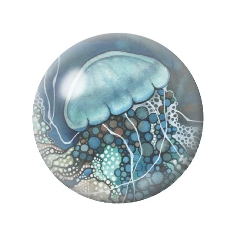 Cabochon en Verre Illustré Méduse Blanche Ornementale 12 à 25mm