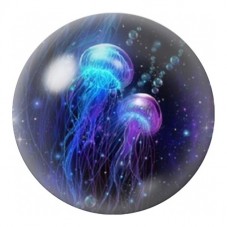 Cabochon en Verre Illustré Méduses Bleues Lumineuses 12 à 25mm pour la Création de Bijoux Fantaisie - DIY