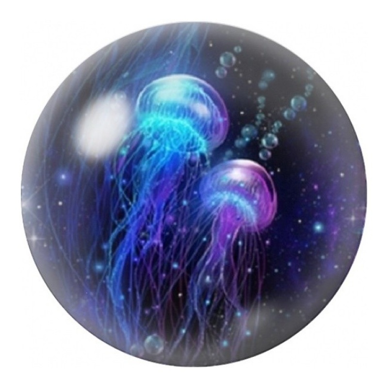 Cabochon en Verre Illustré Méduses Bleues Lumineuses 12 à 25mm
