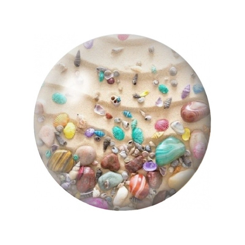 Cabochon en Verre Illustré Coquillages et Perles sur le Sable 12 à 25mm