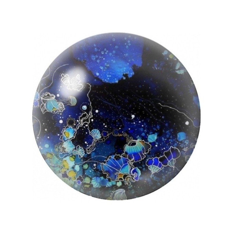 Cabochon en Verre Illustré Fond Marin Abstrait Bleu Nuit 12 à 25mm