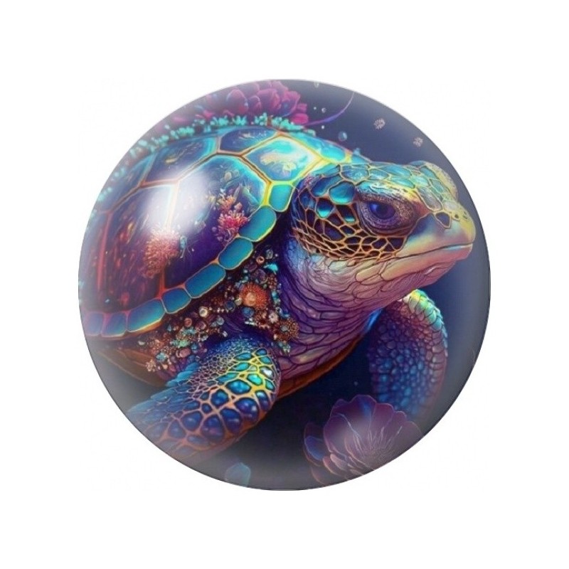 Cabochon en Verre Illustré Tortue Marine aux Reflets Colorés 12 à 25mm