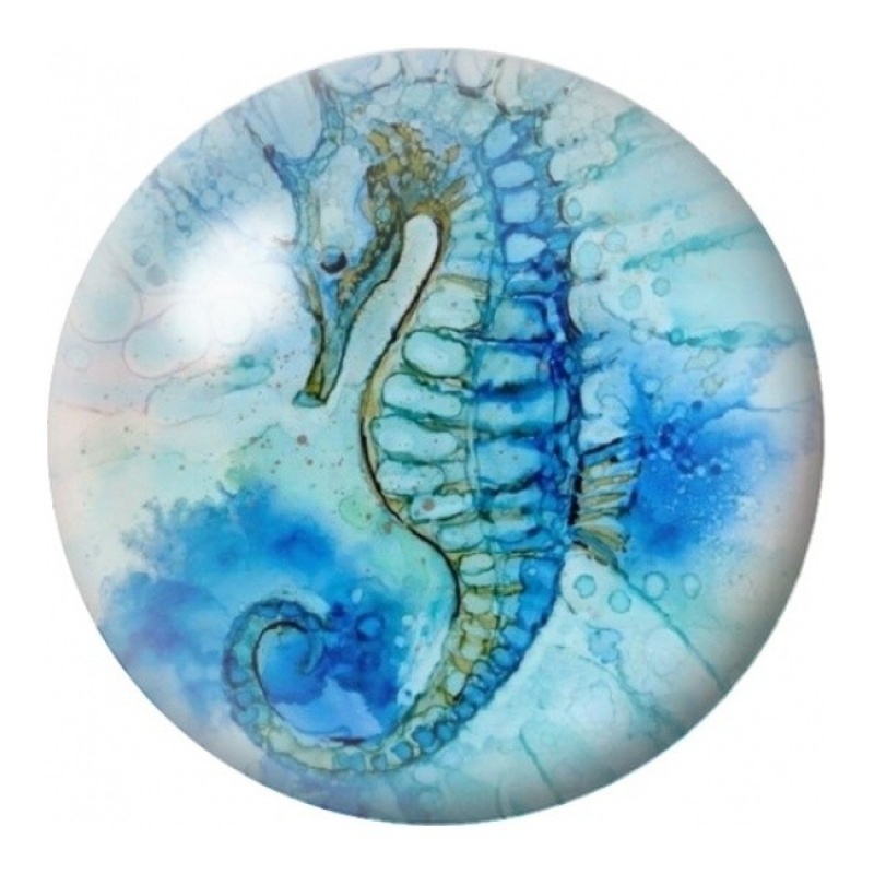 Cabochon en Verre Illustré Hippocampe Bleu Aquarellé 12 à 25mm