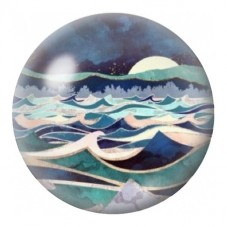 Cabochon en Verre Illustré Lune sur les Vagues Graphiques 12 à 25mm pour la Création de Bijoux Fantaisie - DIY