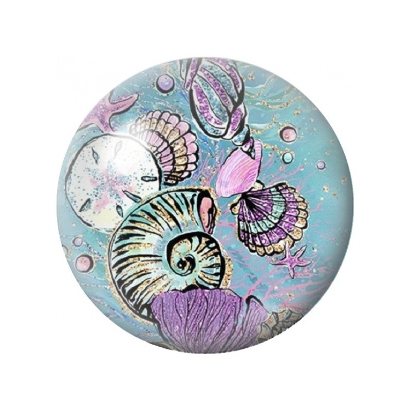Cabochon en Verre Illustré Coquillages Violets Aquarellés 12 à 25mm