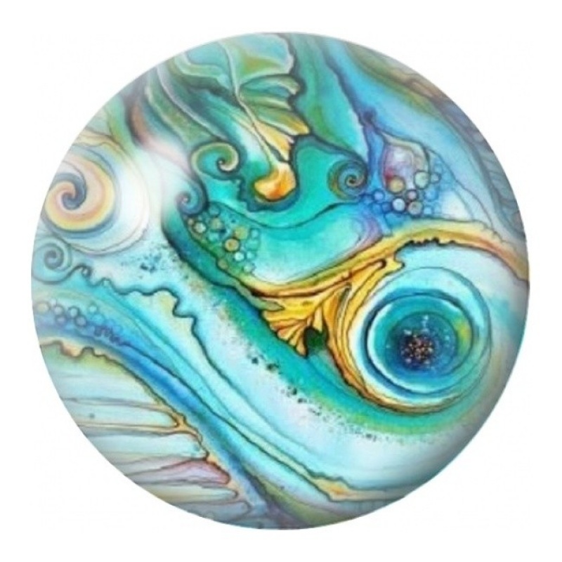 Cabochon en Verre Illustré Nautile Turquoise et Doré 12 à 25mm
