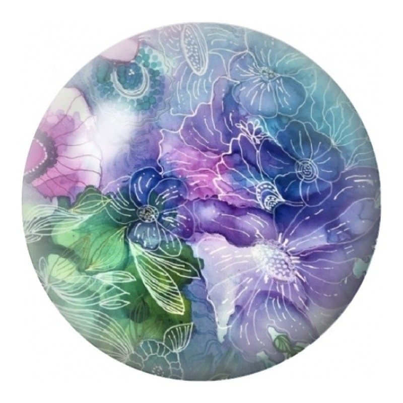 Cabochon en Verre Illustré Fleurs Marines Violettes 12 à 25mm