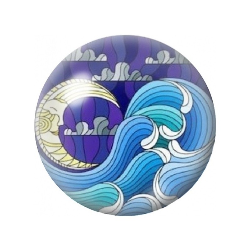 Cabochon en Verre Illustré Vague et Lune Graphiques 12 à 25mm