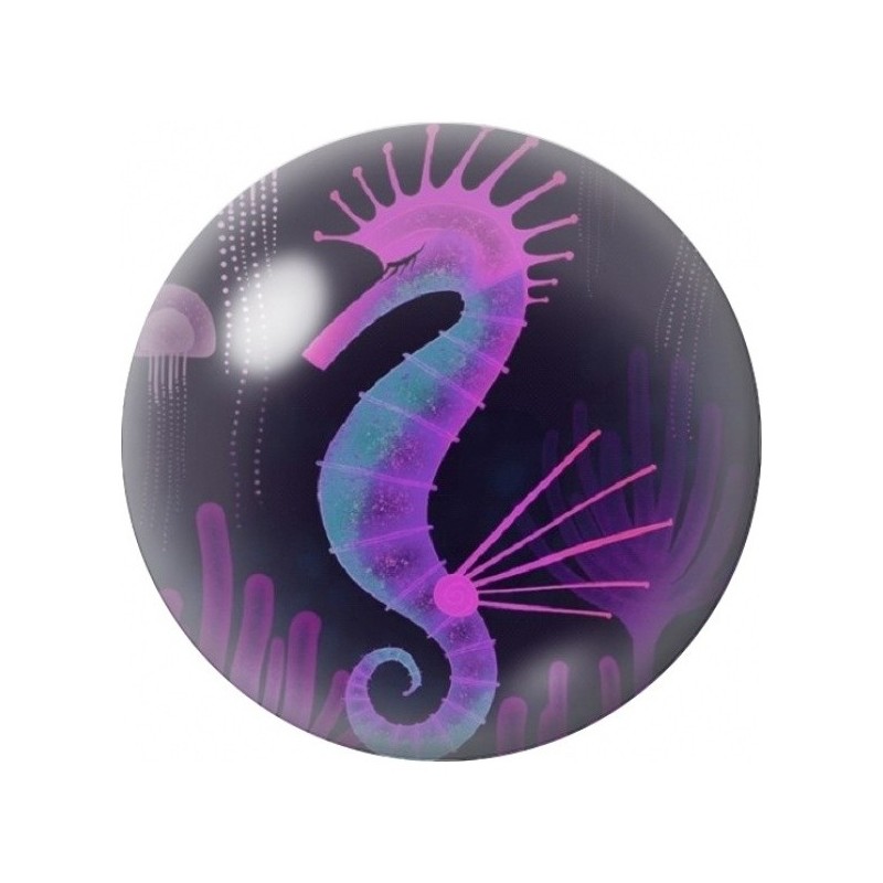 Cabochon en Verre Illustré Hippocampe Néon Violet 12 à 25mm