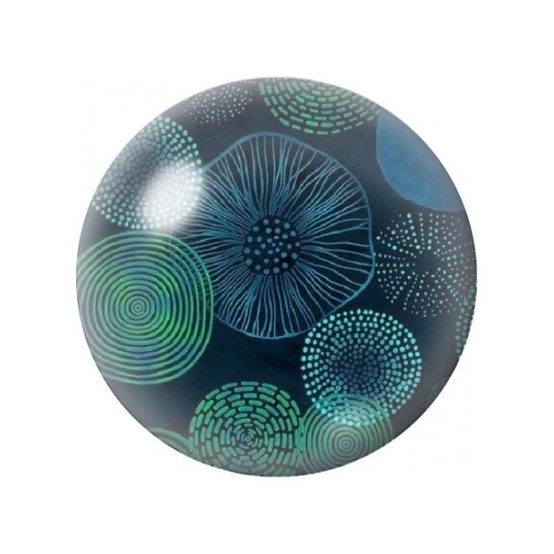 Cabochon en Verre Illustré Rosaces Marines Vertes et Bleues 12 à 25mm