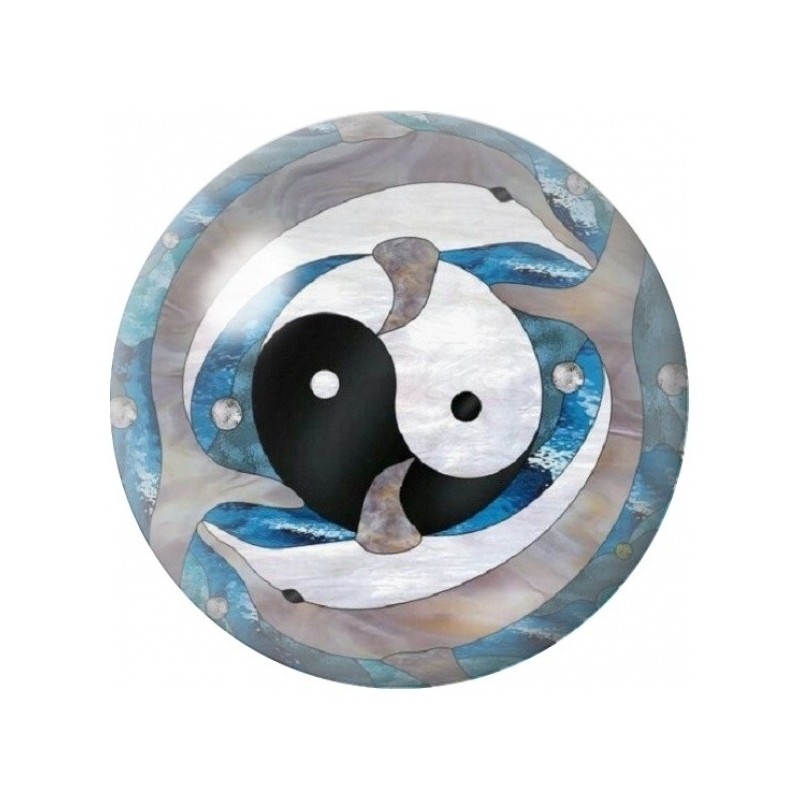Cabochon en Verre Illustré Yin-Yang de Dauphins sur les Vagues 12 à 25mm