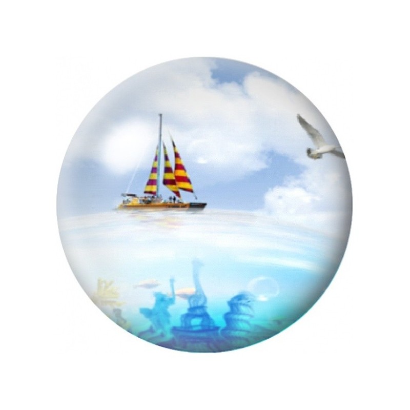 Cabochon en Verre Illustré Voilier Coloré à l’Horizon 12 à 25mm