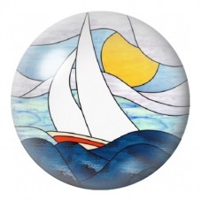 Cabochon en Verre Illustré Voilier Blanc sous le Soleil Jaune 12 à 25mm pour la Création de Bijoux Fantaisie - DIY