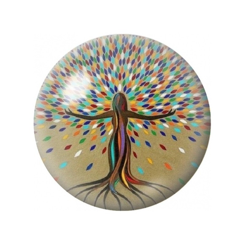 Cabochon en Verre Illustré Femme Arbre aux Feuilles Arc-en-Ciel 12 à 25mm