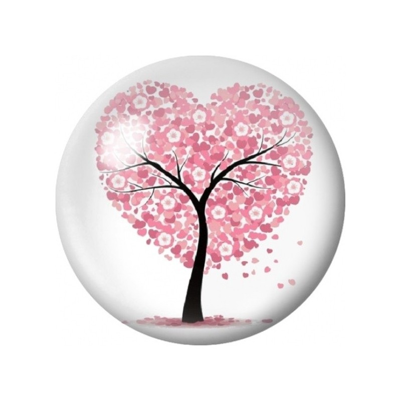 Cabochon en Verre Illustré Arbre Cœur aux Fleurs Roses 12 à 25mm