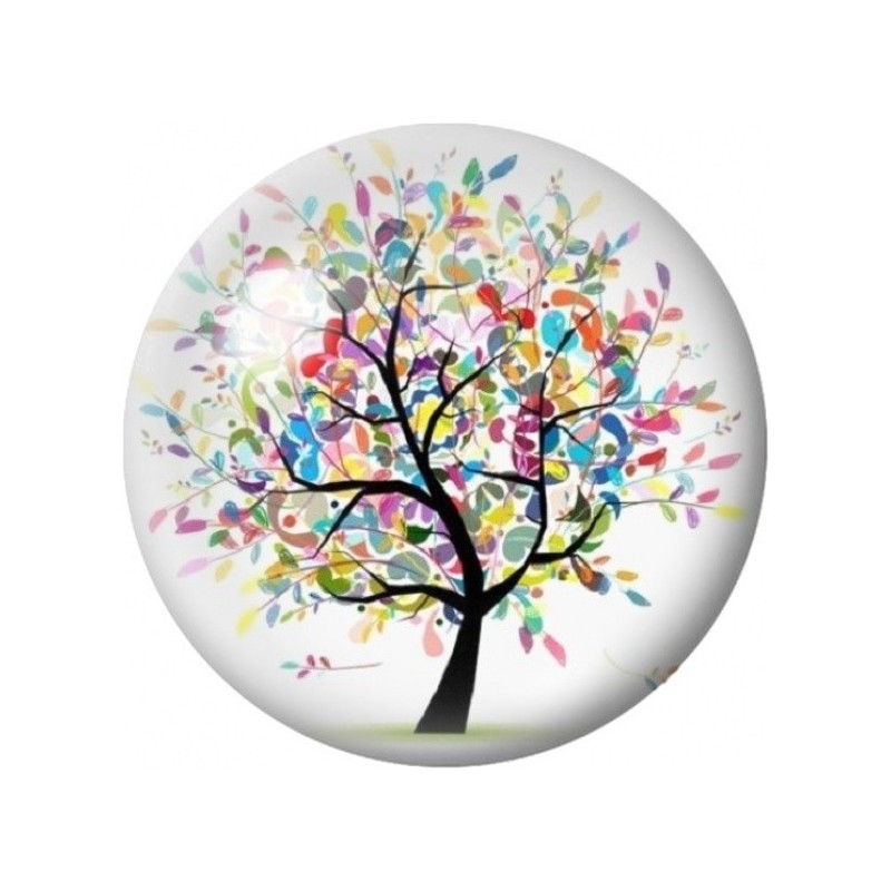 Cabochon en Verre Illustré Arbre aux Feuilles Pastel 12 à 25mm