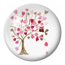 Cabochon en Verre Illustré Arbre aux Cœurs et Petit Hibou 12 à 25mm pour la Création de Bijoux Fantaisie - DIY