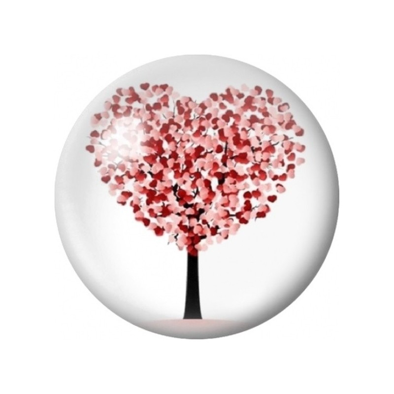 Cabochon en Verre Illustré Arbre Cœur aux Feuilles Rouges 12 à 25mm