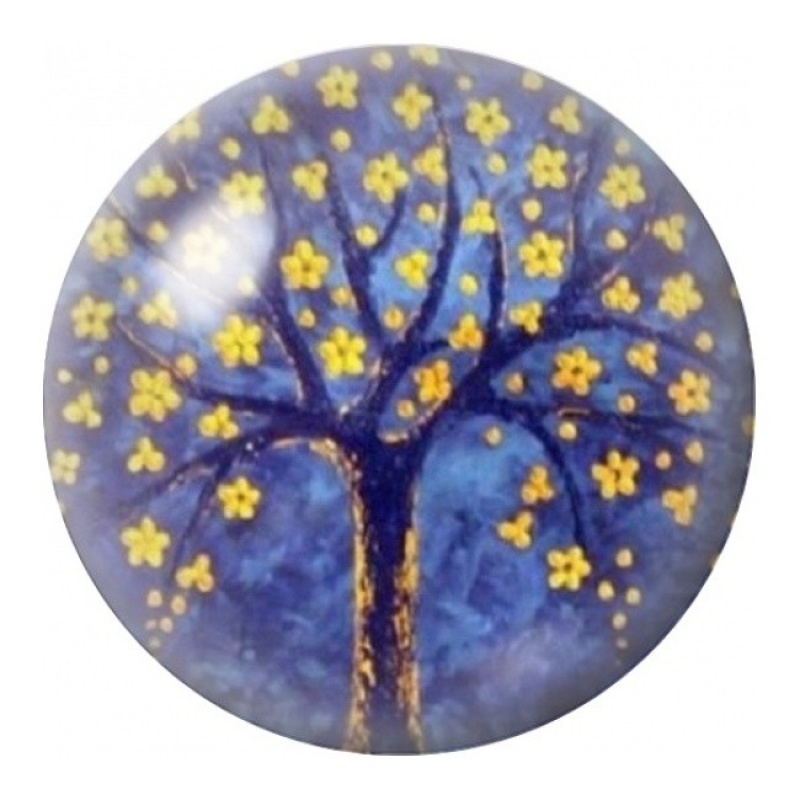 Cabochon en Verre Illustré Arbre aux Fleurs Dorées 12 à 25mm