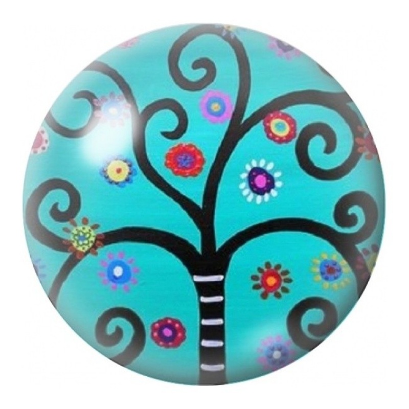 Cabochon en Verre Illustré Arbre Turquoise aux Fleurs 12 à 25mm