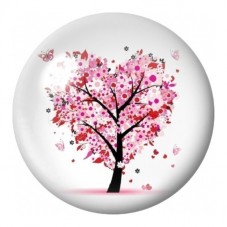 Cabochon en Verre Illustré Arbre aux Fleurs Roses Dispersées 12 à 25mm pour la Création de Bijoux Fantaisie - DIY