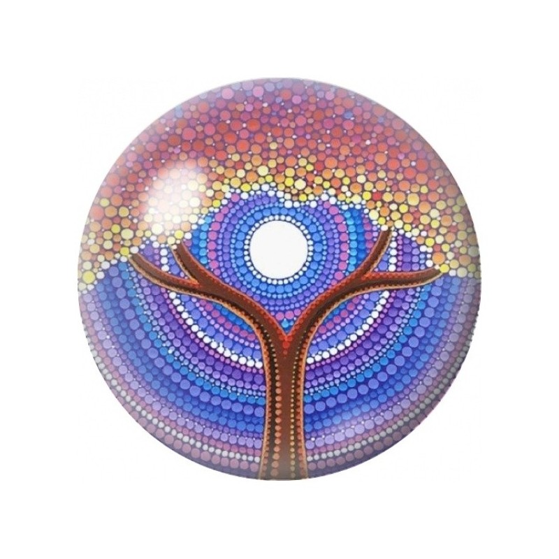 Cabochon en Verre Illustré Arbre Mosaïque au Soleil Blanc 12 à 25mm