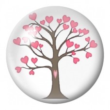 Cabochon en Verre Illustré Arbre aux Feuilles Cœur Roses 12 à 25mm pour la Création de Bijoux Fantaisie - DIY