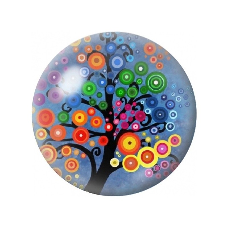 Cabochon en Verre Illustré Arbre aux Cercles Colorés 12 à 25mm