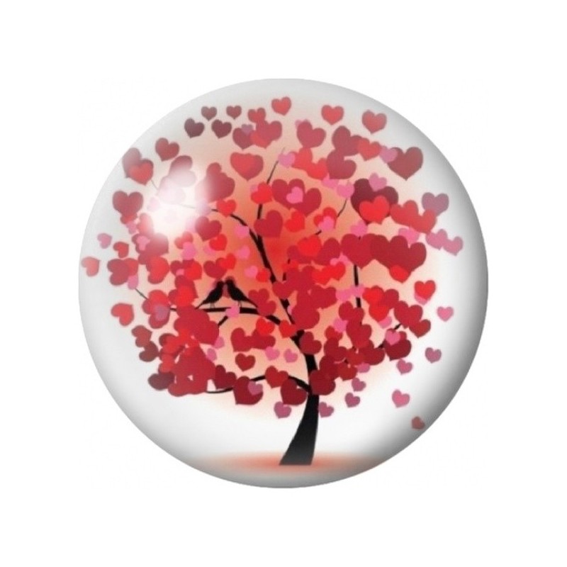 Cabochon en Verre Illustré Arbre Cœur Rouge et Rose 12 à 25mm