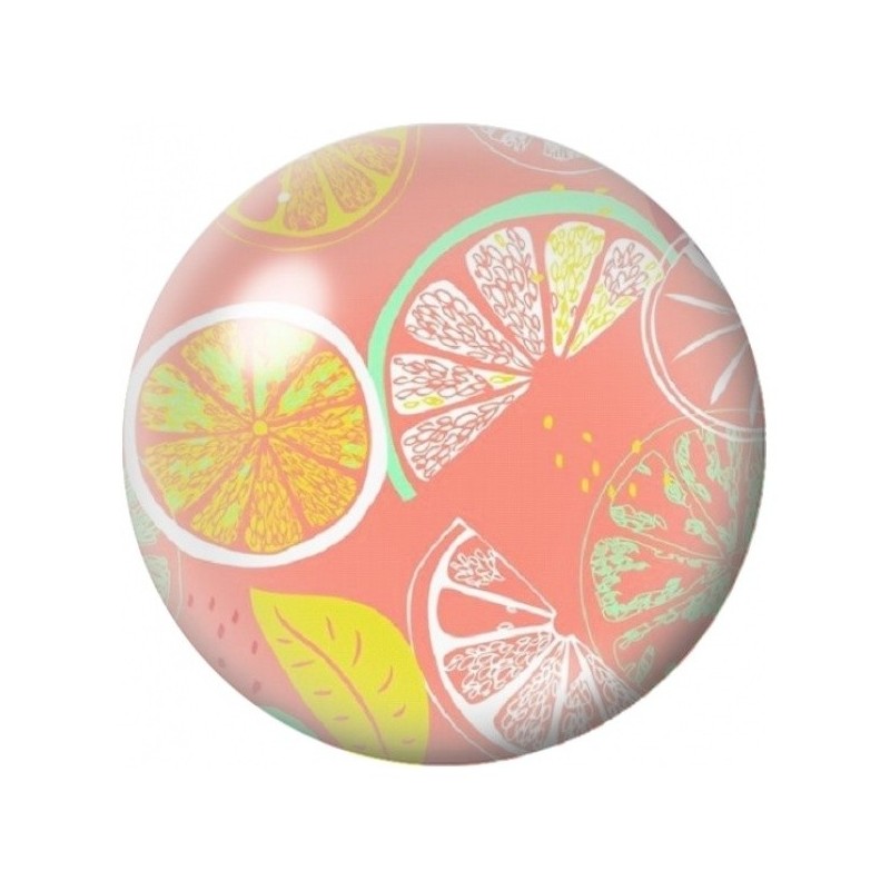Cabochon en Verre Illustré Agrumes Graphiques sur Fond Corail 12 à 25mm