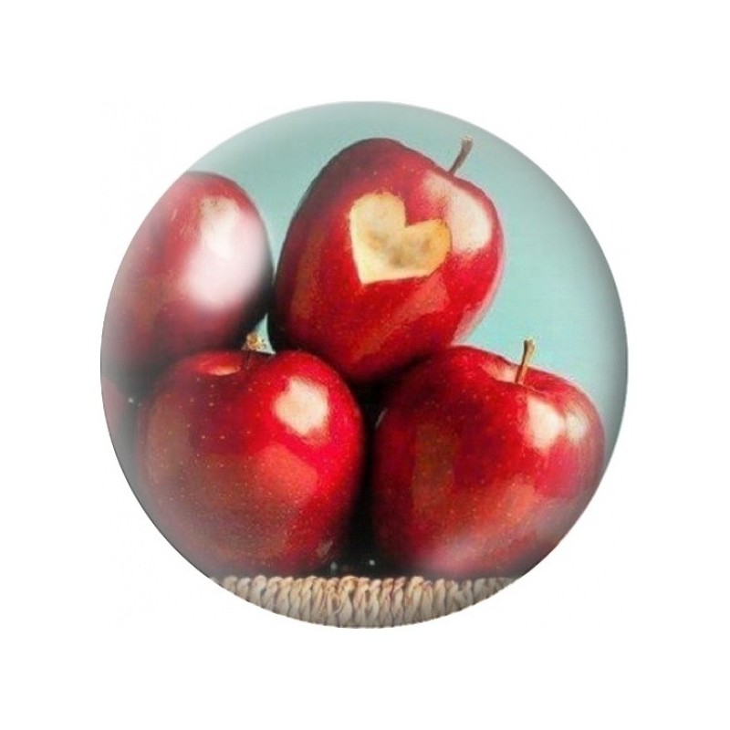 Cabochon en Verre Illustré Pommes Rouges sur Toile de Jute 12 à 25mm