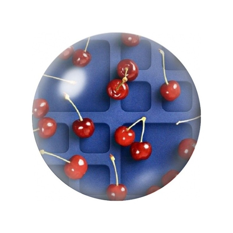 Cabochon en Verre Illustré Cerises sur Carreaux Bleus 12 à 25mm