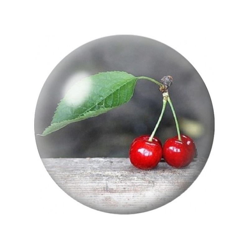 Cabochon en Verre Illustré Cerises sur une Planche de Bois 12 à 25mm